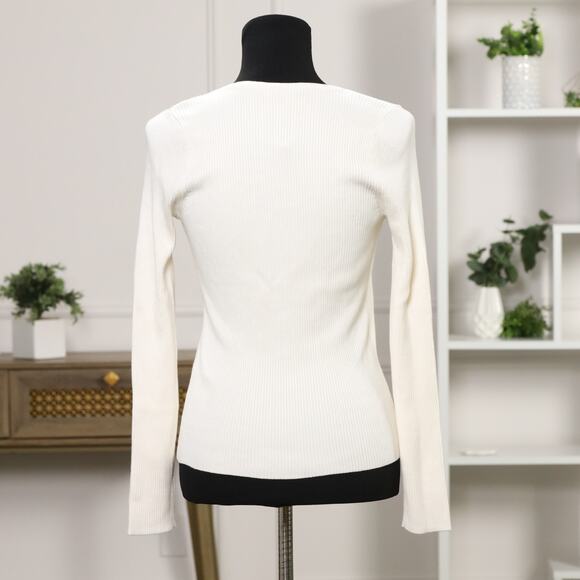 NWOT Abercrombie & Fitch Cream Ribbed Bow Front Top boho Chic Long Sleeve Size M - Picture 5 of 12